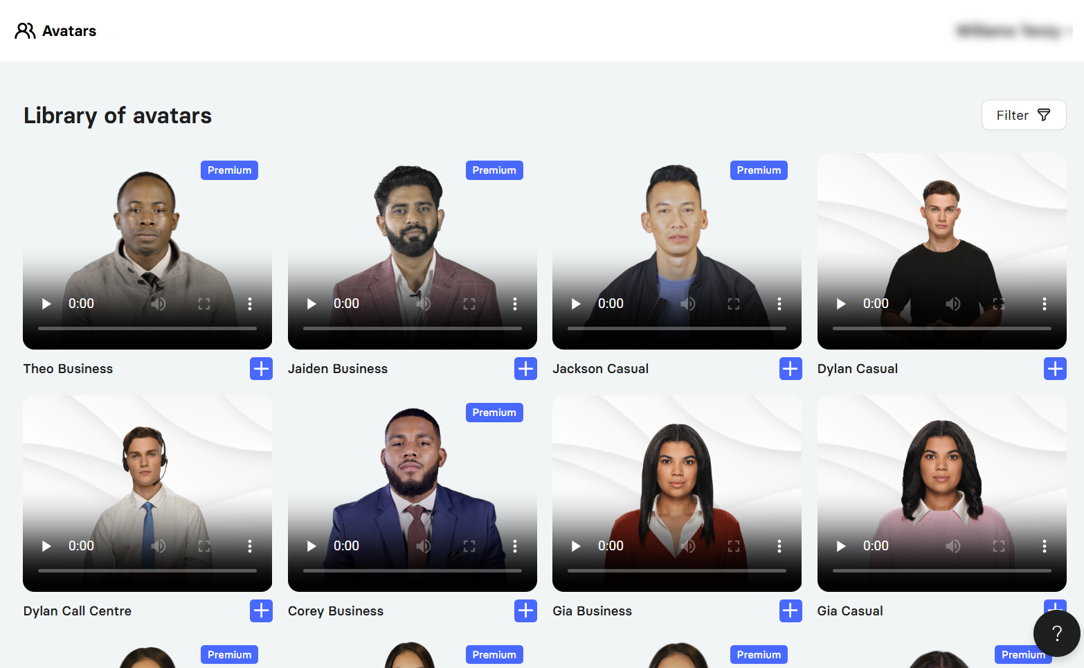 Avatar library for Elai.io video creation