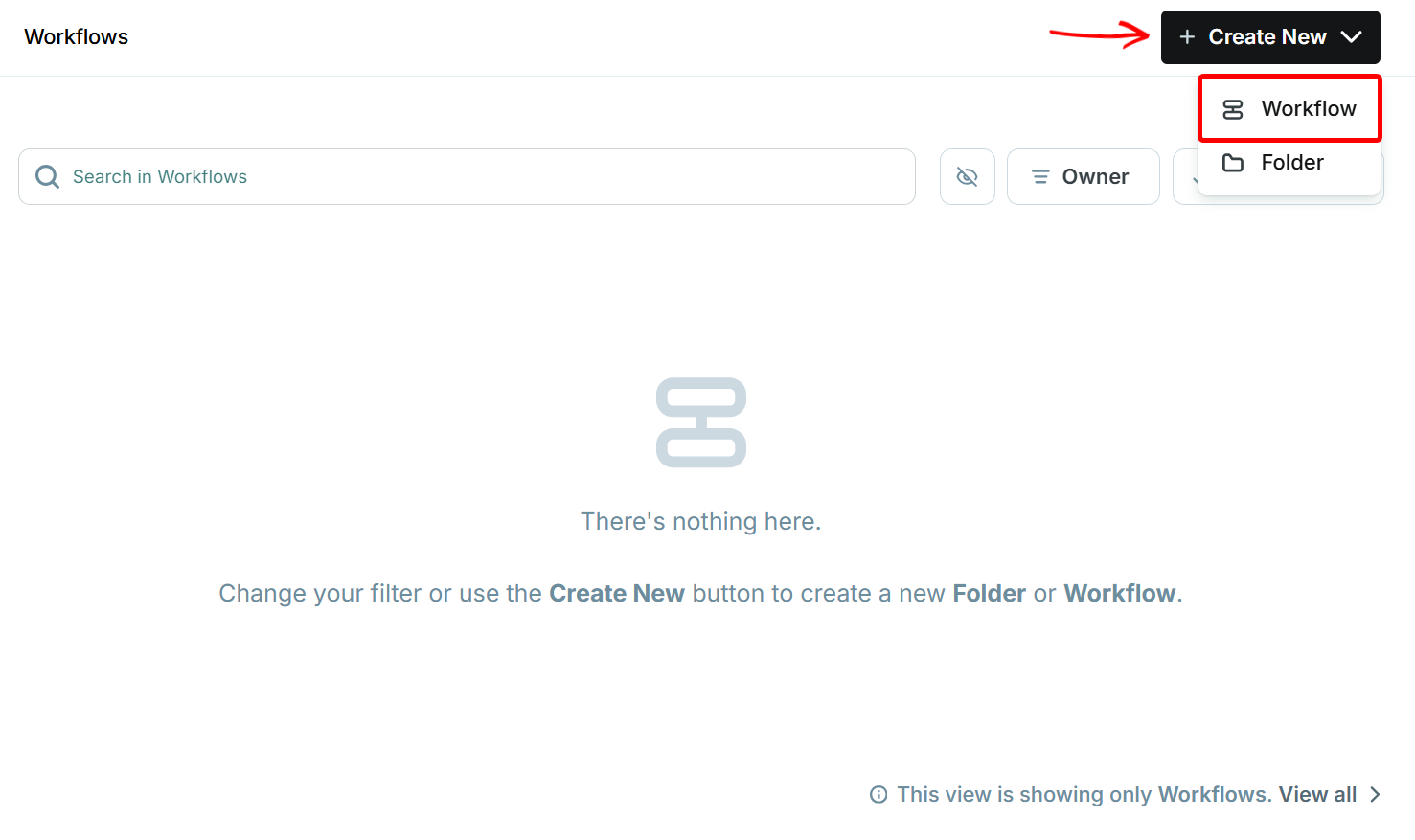 Workflows interface to create new projects
