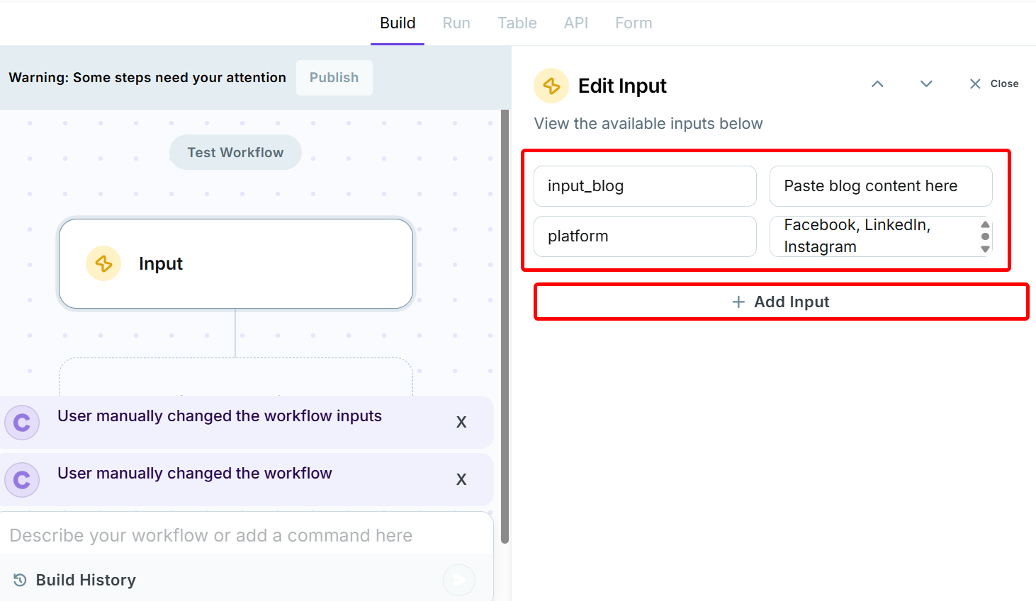 Editor showing video slides and text input