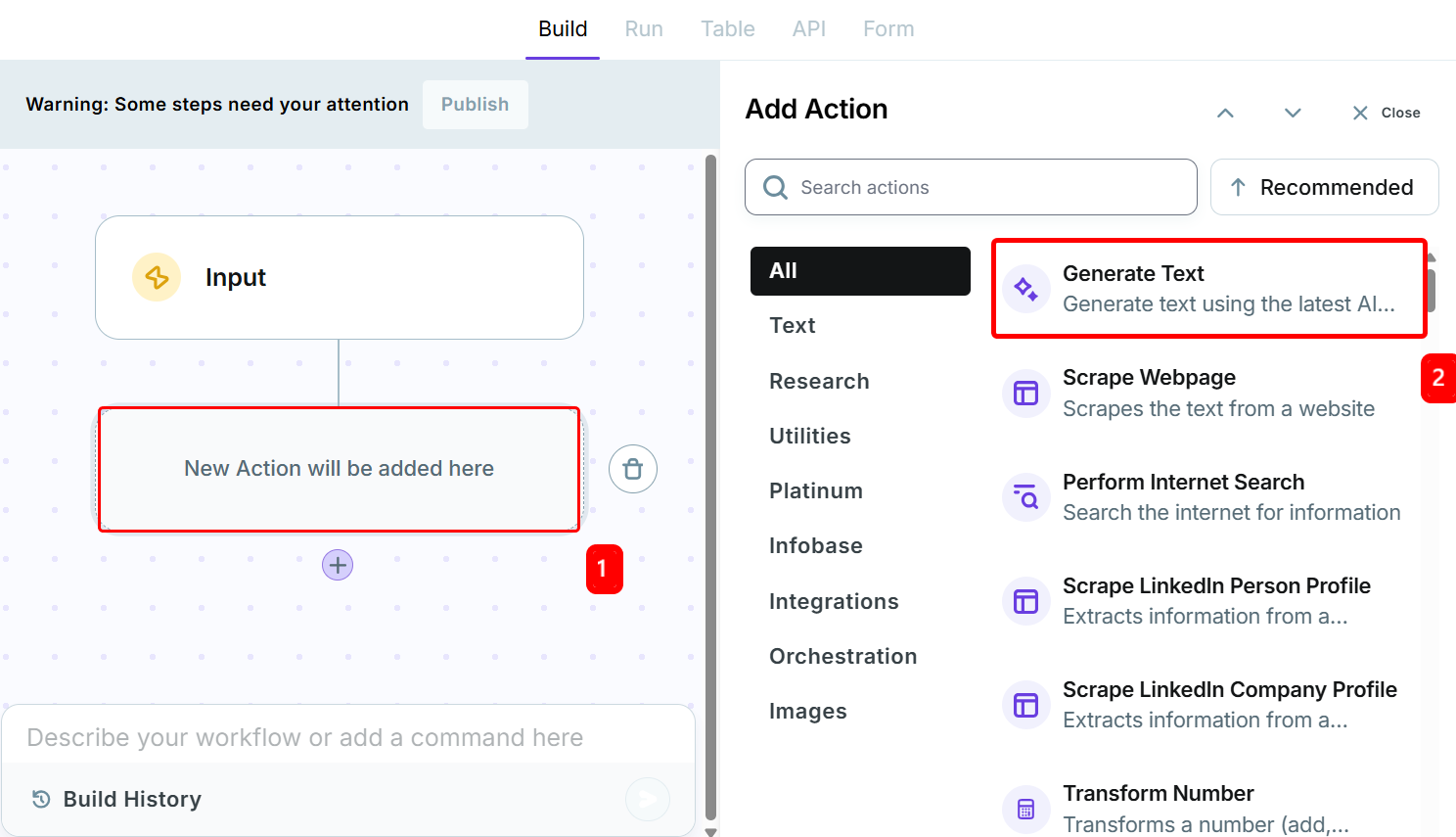 Generate text action for AI marketing agents