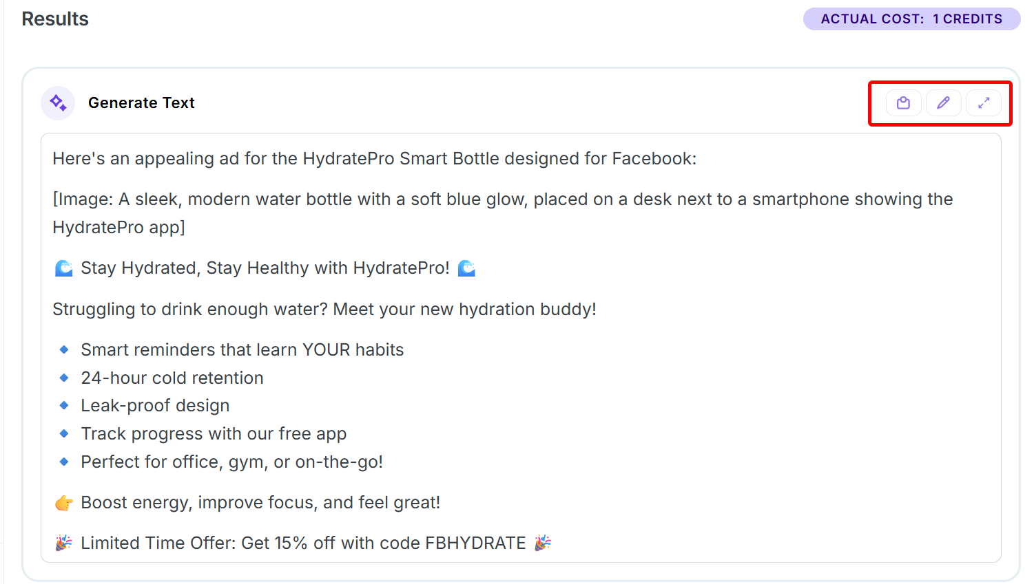Text ad generated by an AI marketing agent