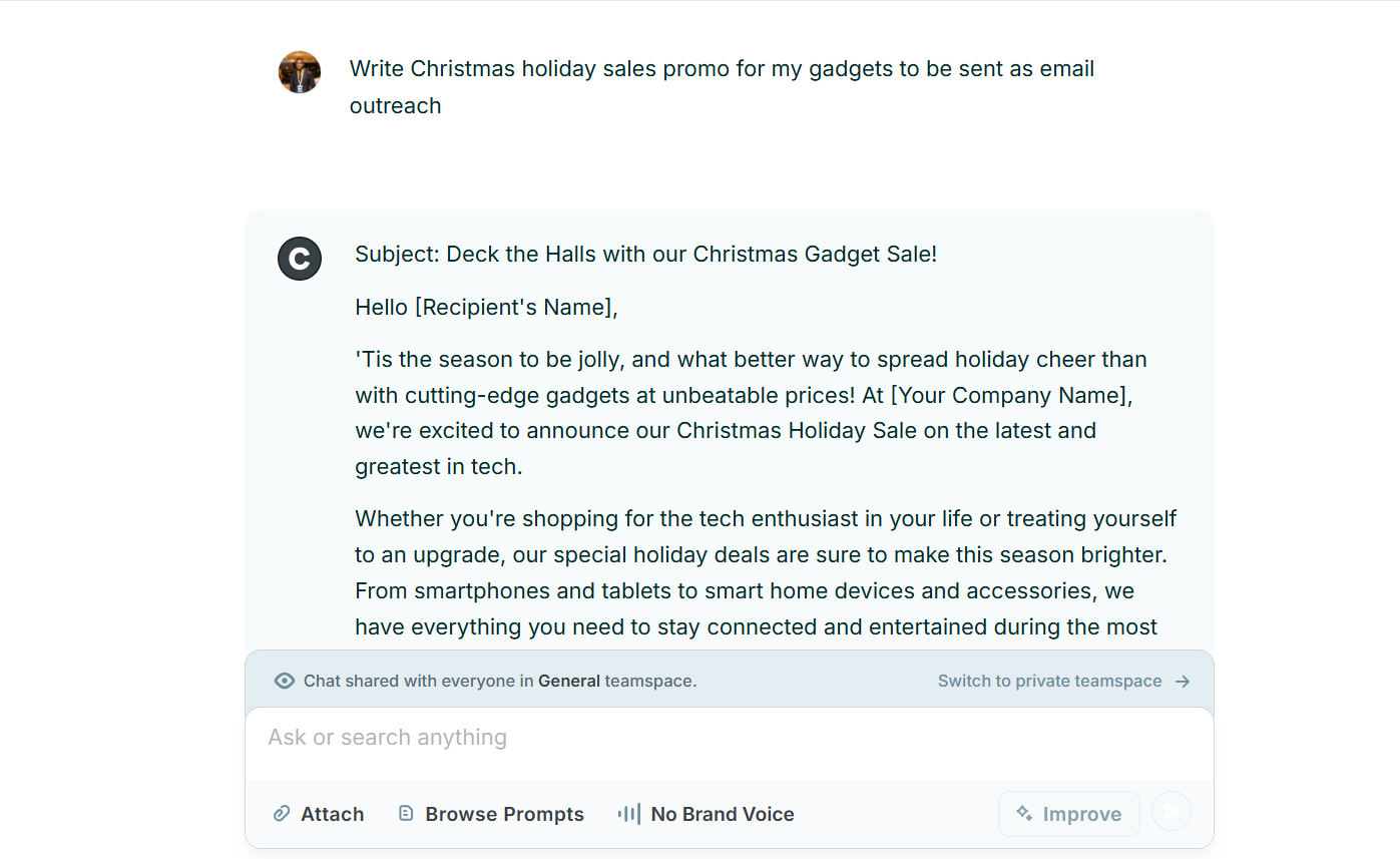 Elai.io chat interface for marketing agents