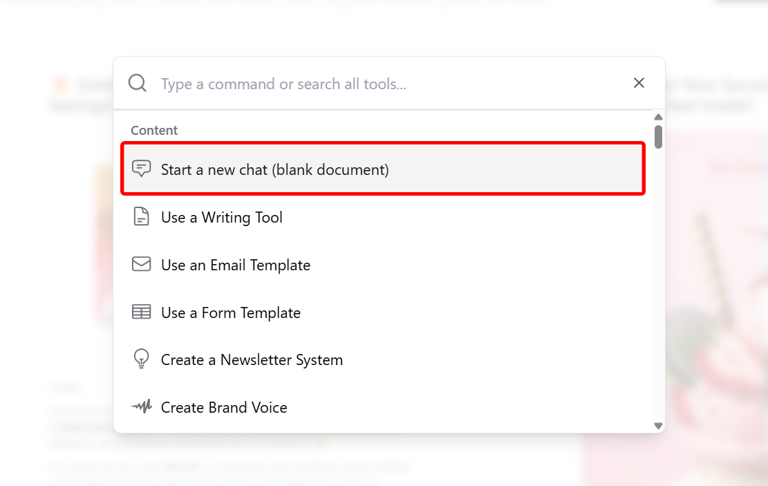 Chat interface to start new content