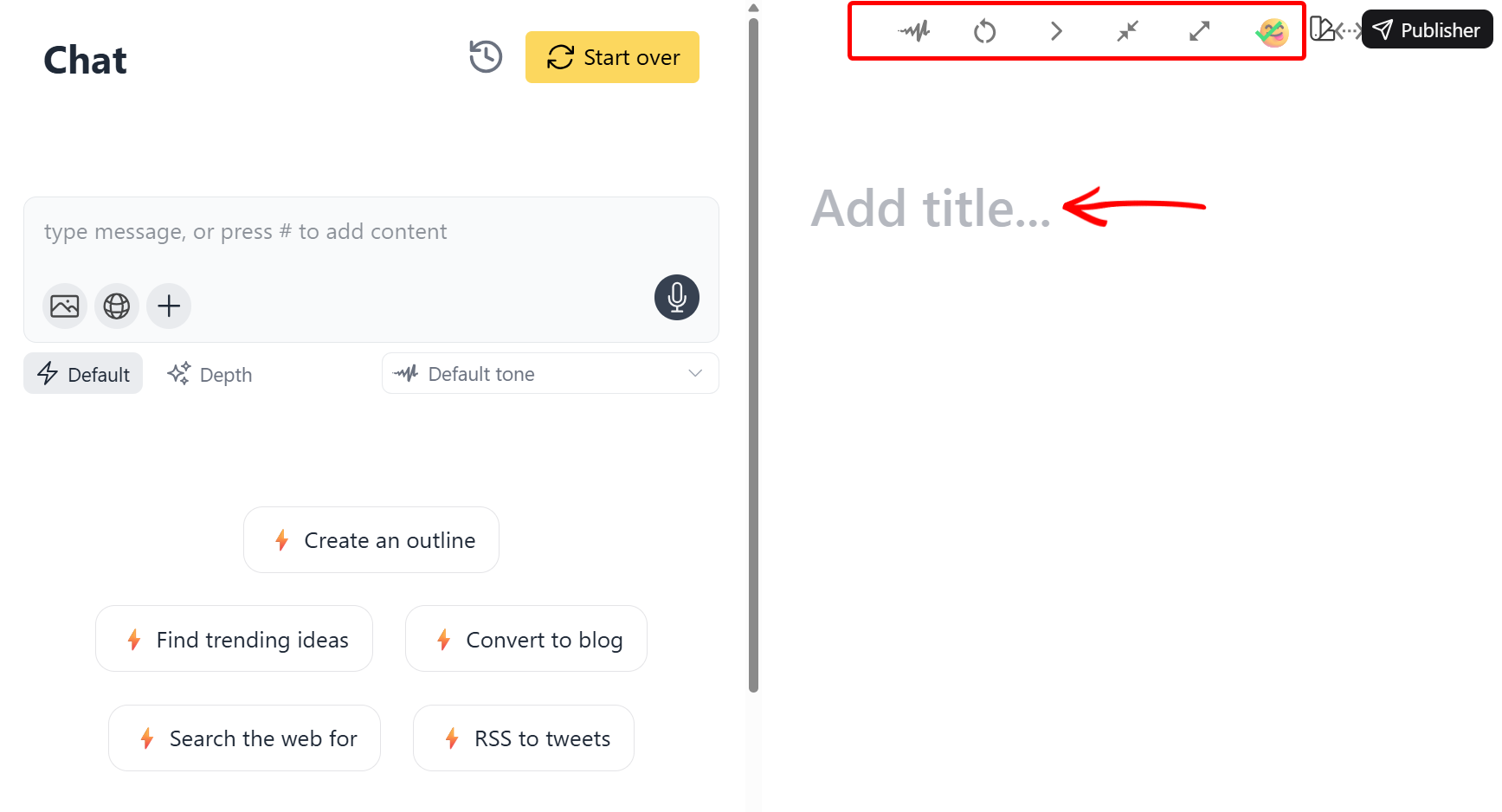 Chat interface with various content options
