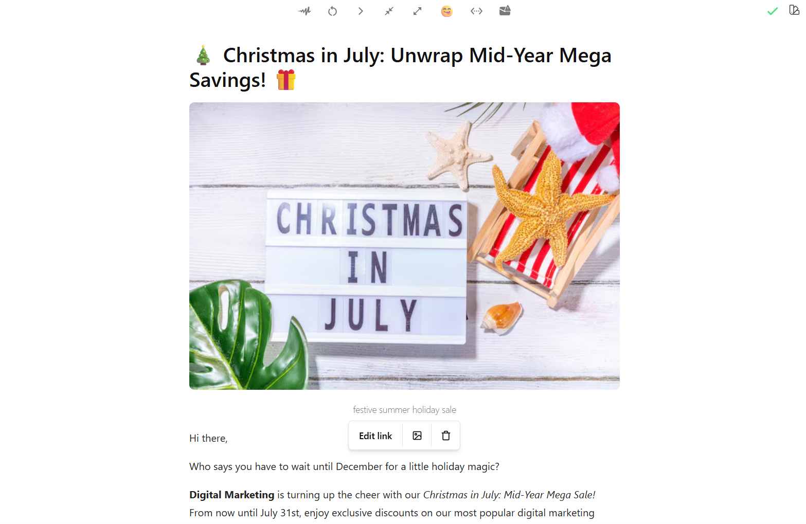 AN advertisement for christmas in July sale