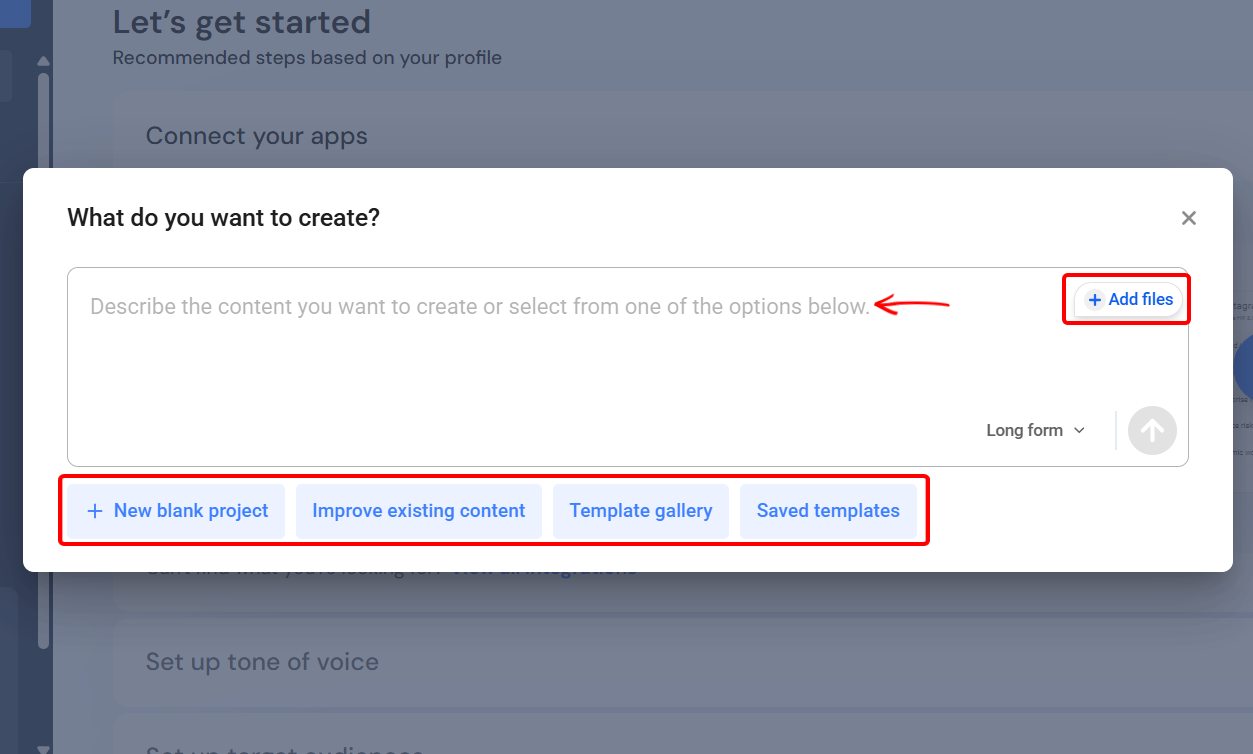 Options for project creation