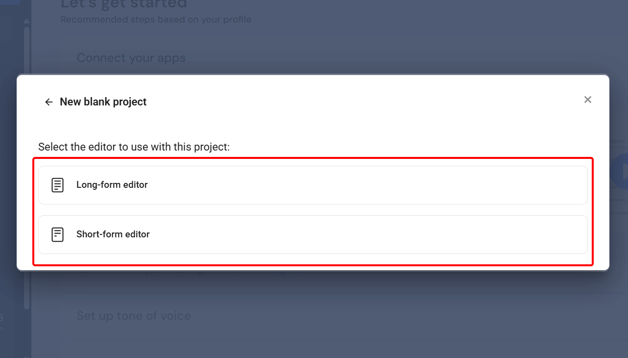 Selecting long-form or short -form editor