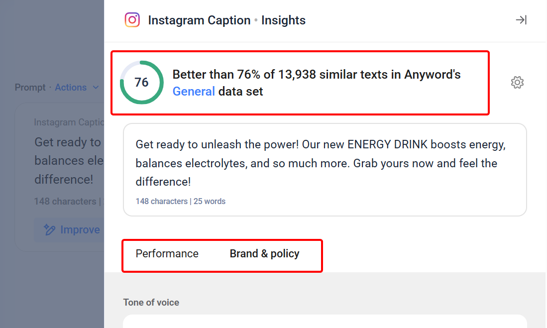 Instagram caption insights show performance data