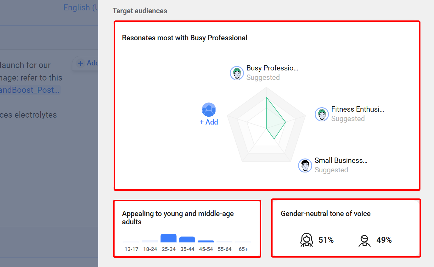 Target audience insights for marketing AI