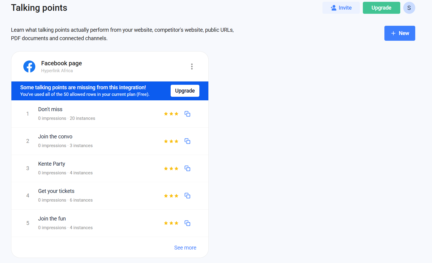Talking points feature in Anyword