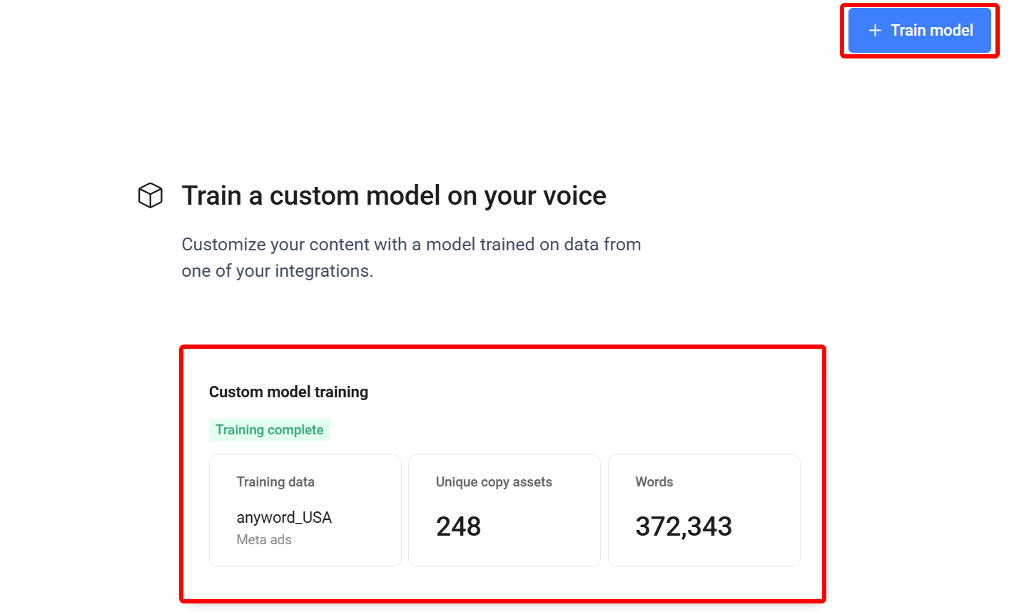 Custom model training for AI marketing