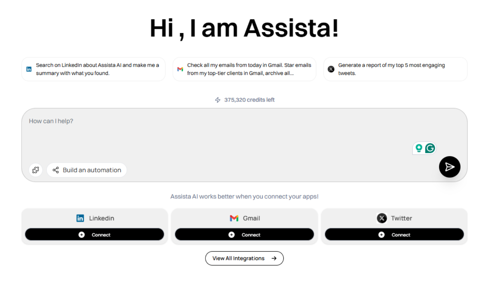 Assista webpage showing prompt box