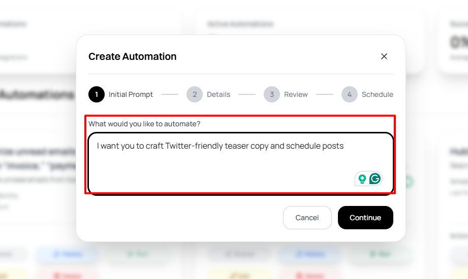Creating Twitter post automation in Assista AI