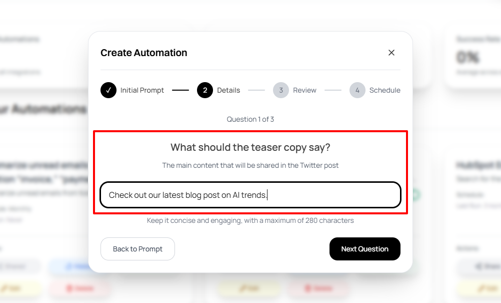 Creating a prompt for AI automation
