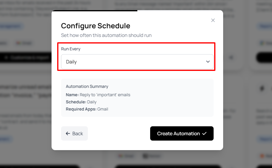 Configuring daily automation schedule