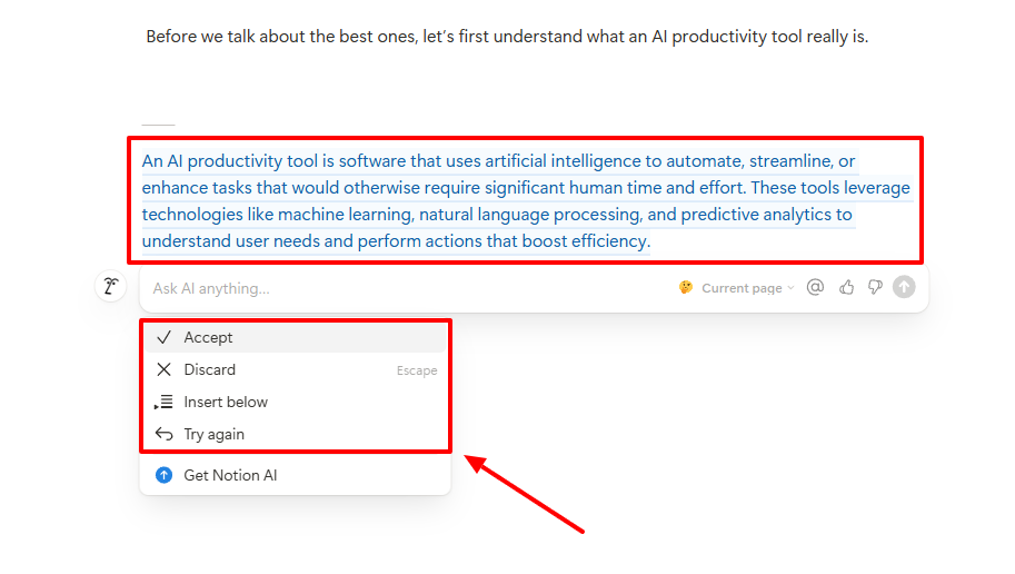 Text on AI productivity tools with editing options