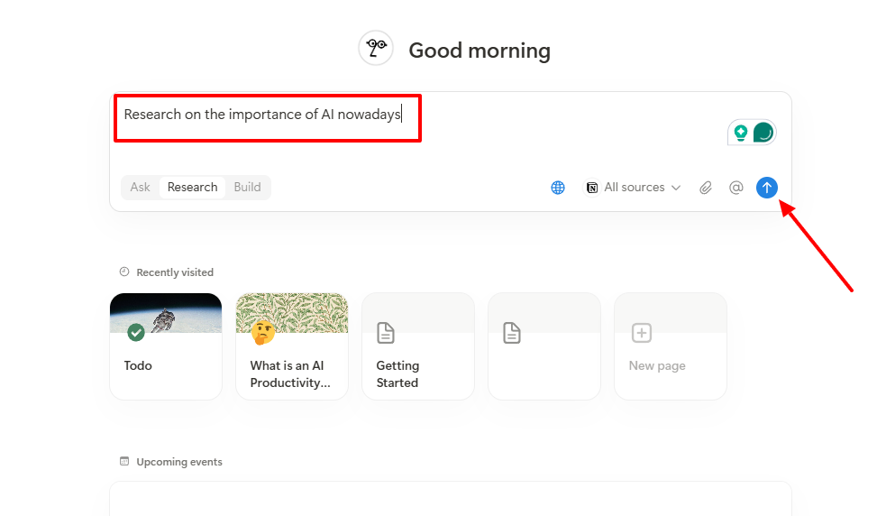 Screenshot of an AI tools search bar and an upload button