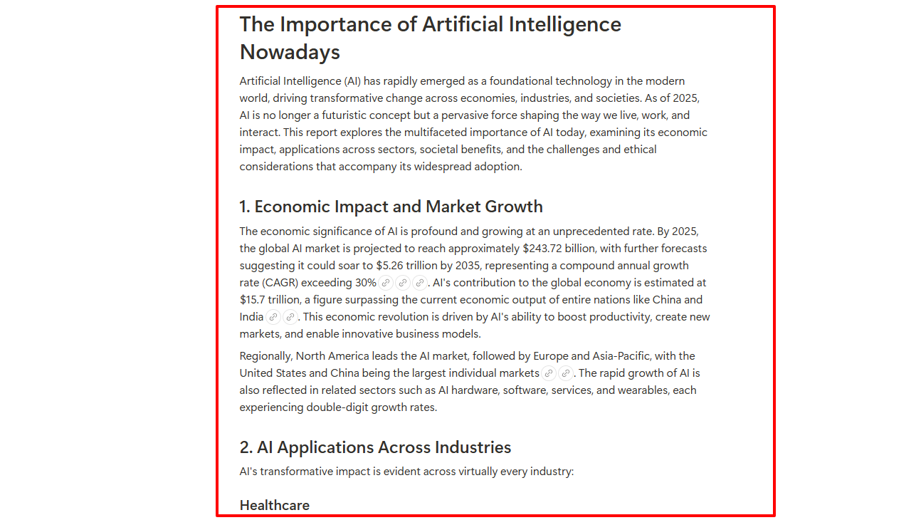 Screenshot showing an article about the importance of AI