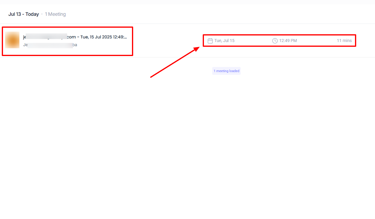 Meetings overview with date and duration