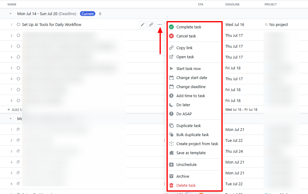 Daily task maanagement in Motion.ai