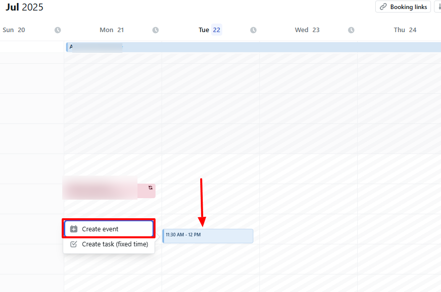 Creating a new event with AI notetaker