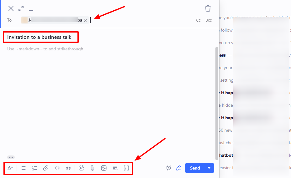 Screenshot of an email draft with a highlighted subject line