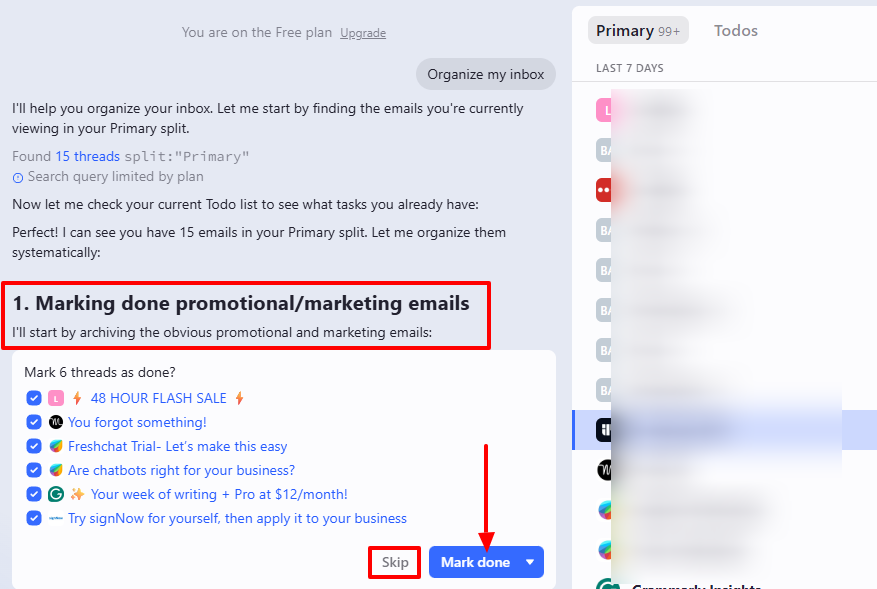 Screenshot showing an AI email organization organization Tool
