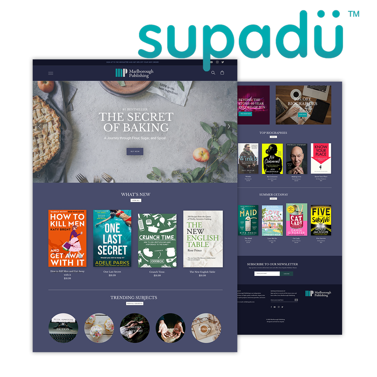 Example of Shopify website theme from Supadu, integrated with Eloquence on Demand. Also shows Supadu logo