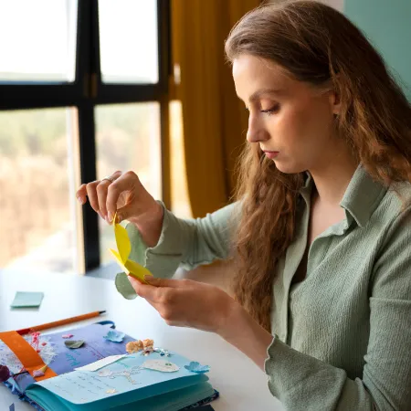 Student doing arts and crafts