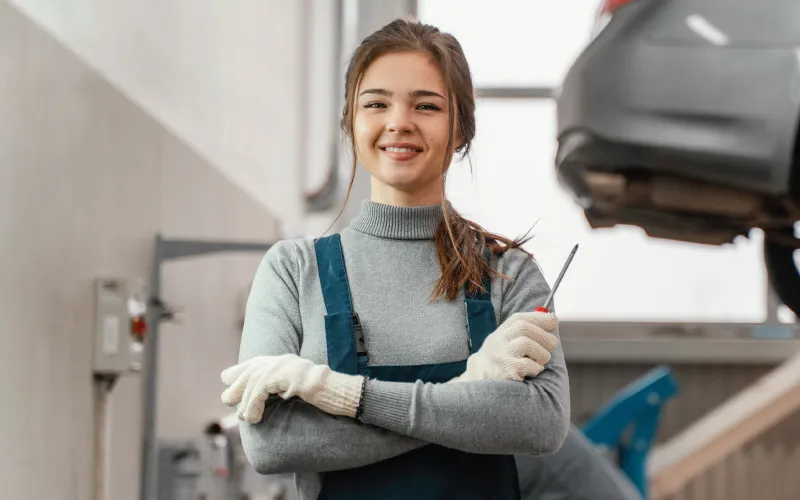 Young girl training in mechanics 