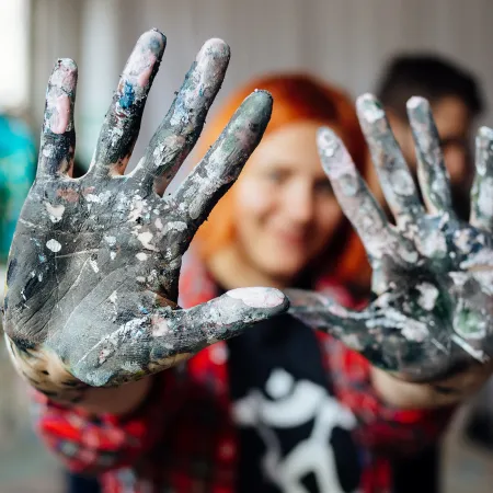 Young student painting 