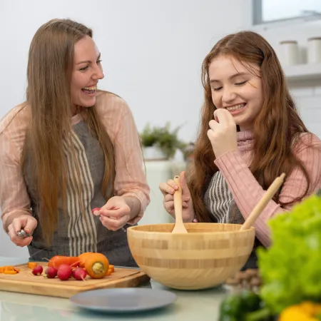 Teacher and student cooking