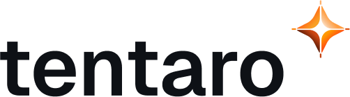 Tentaro logo: dark wordmark with an orange spark symbol.
