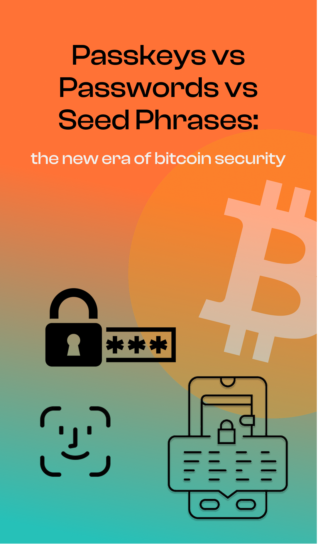 Tanari blog cover image illustrating the evolution of Bitcoin security — from passwords and seed phrases to modern passkeys — showcasing Tanari’s self-owned Bitcoin finance approach with orange branding.