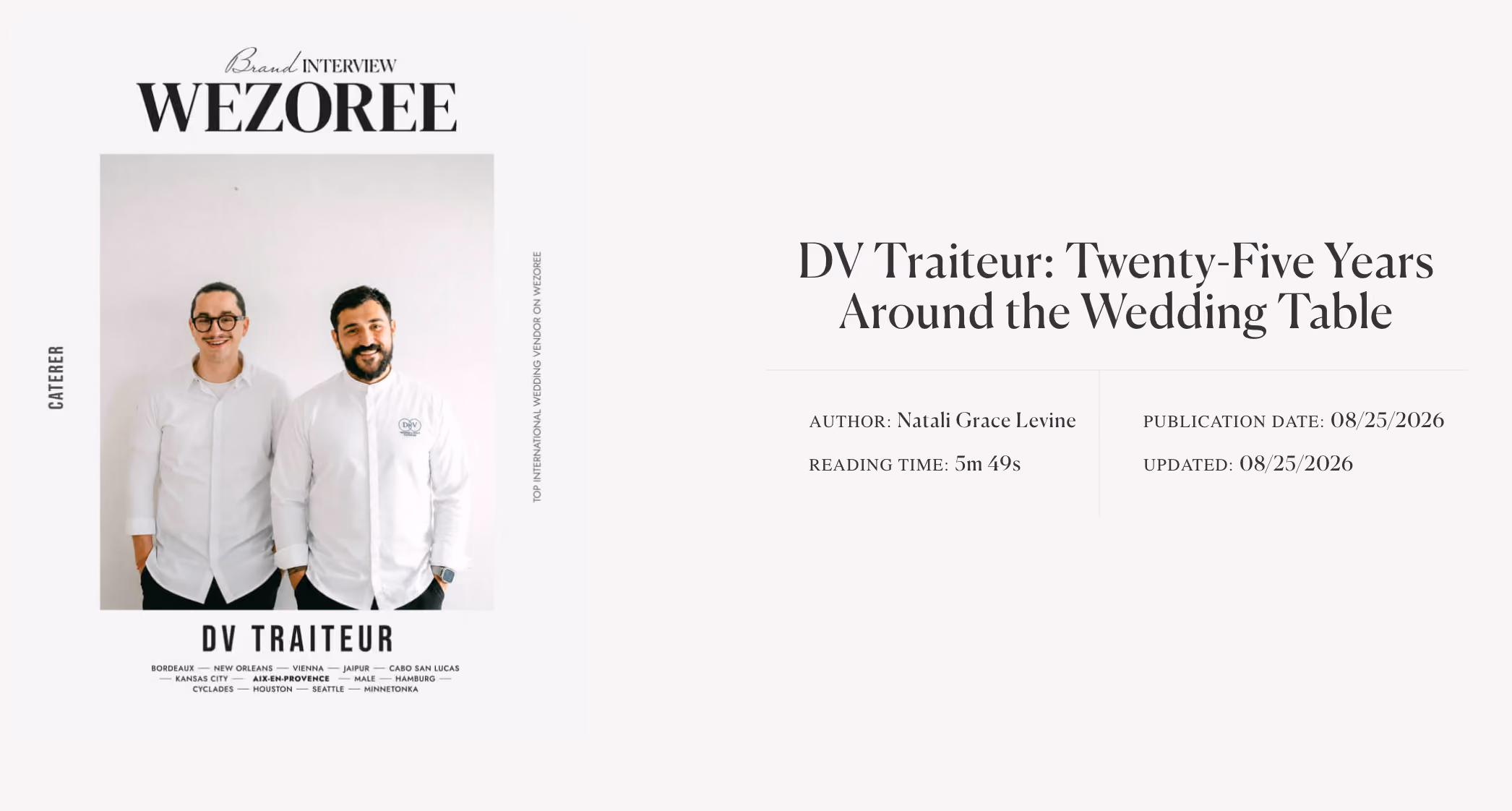 Capture d'écran article mentionnant DV Traiteur dans le magazine ALBE ÉDITIONS