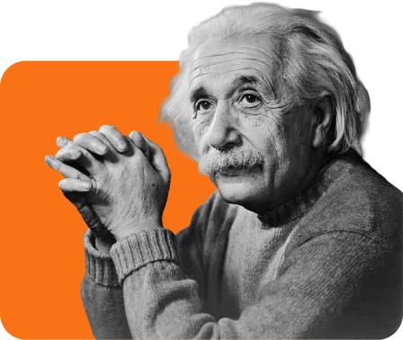 Porträt von Albert Einstein vor orangefarbenem Hintergrund