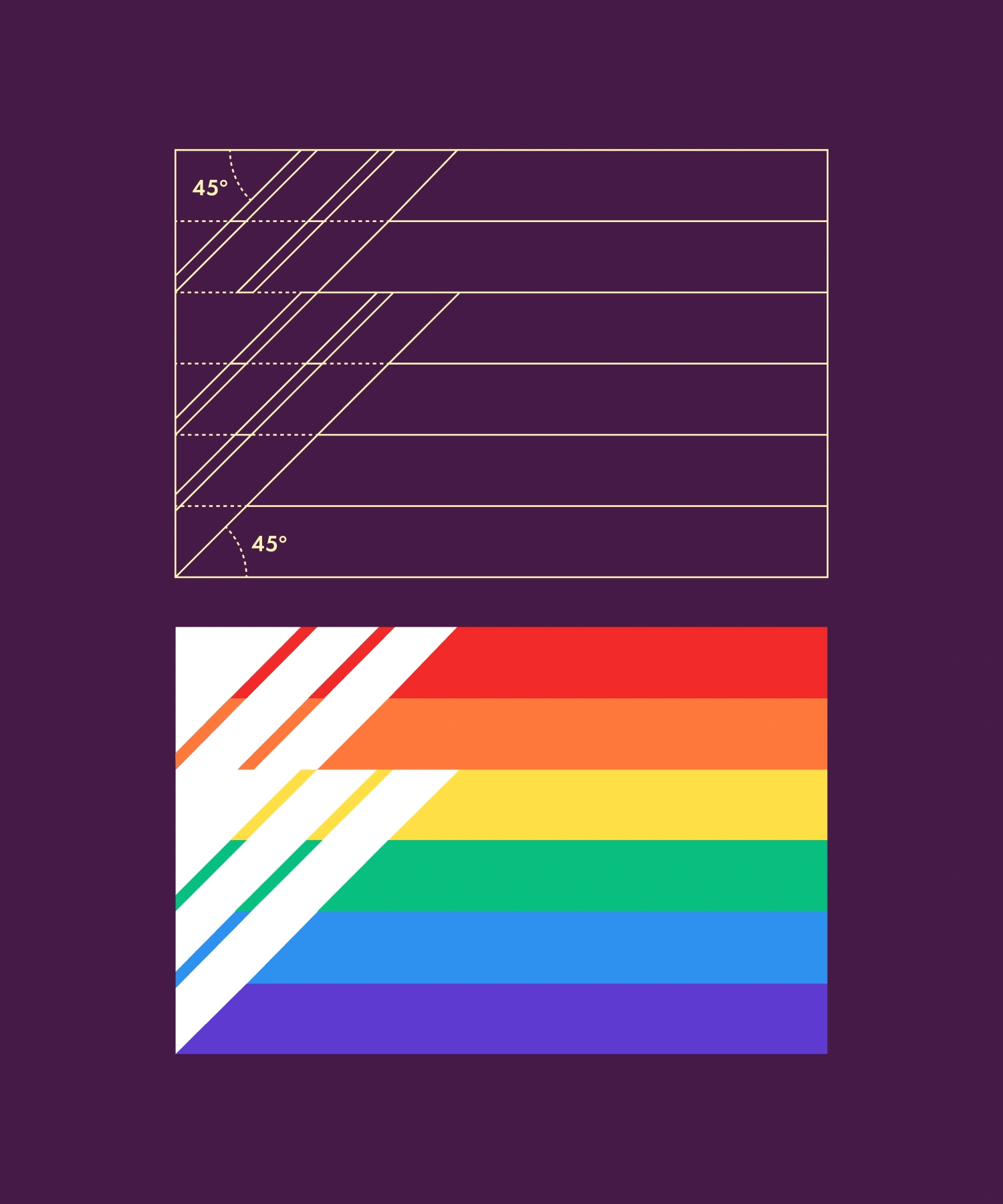 Vikerlased LGBT+ Choir pride flag construction grid showing 45-degree stripe alignment diagram