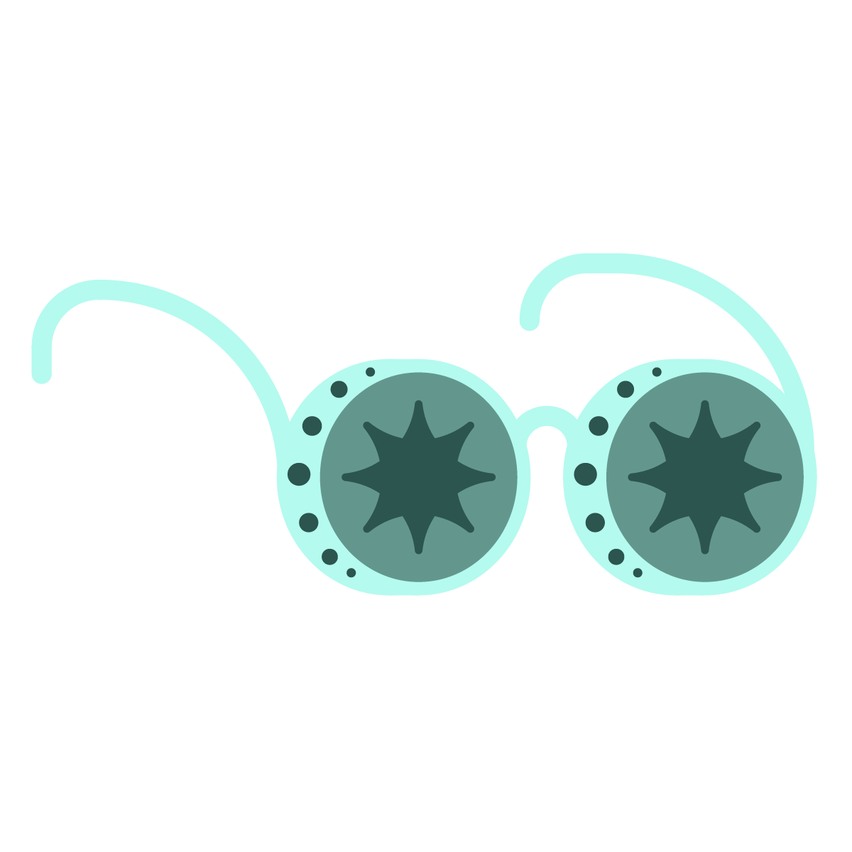 Glasses, go on and off. When they go on, the stars appearing in the lenses, light up and get red.