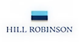 Hill Robinson logo with a blue rectangular gradient above the company name in capital letters.