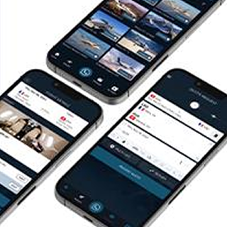Three smartphones displaying a social media app with video thumbnails, comments, and user interaction features.