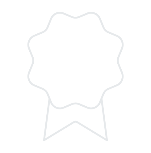 Outline of a rosette award ribbon with a starburst shape and two ribbons hanging below.