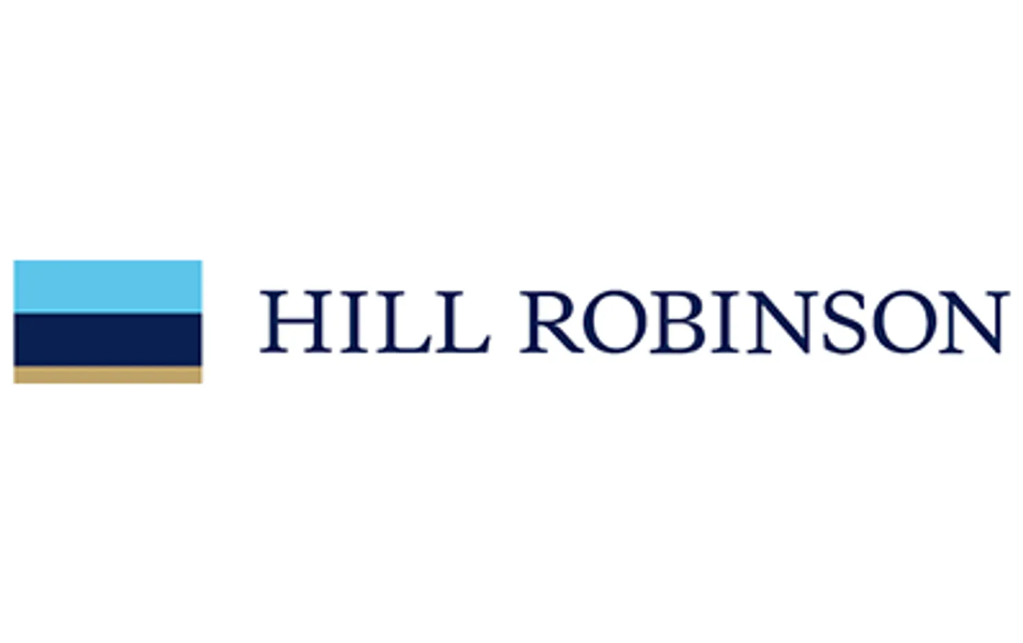 Logo with three horizontal rectangles in light blue, dark blue, and beige next to the text 'HILL ROBINSON'.