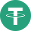 Tether cryptocurrency logo with a white 'T' symbol on a green circular background.