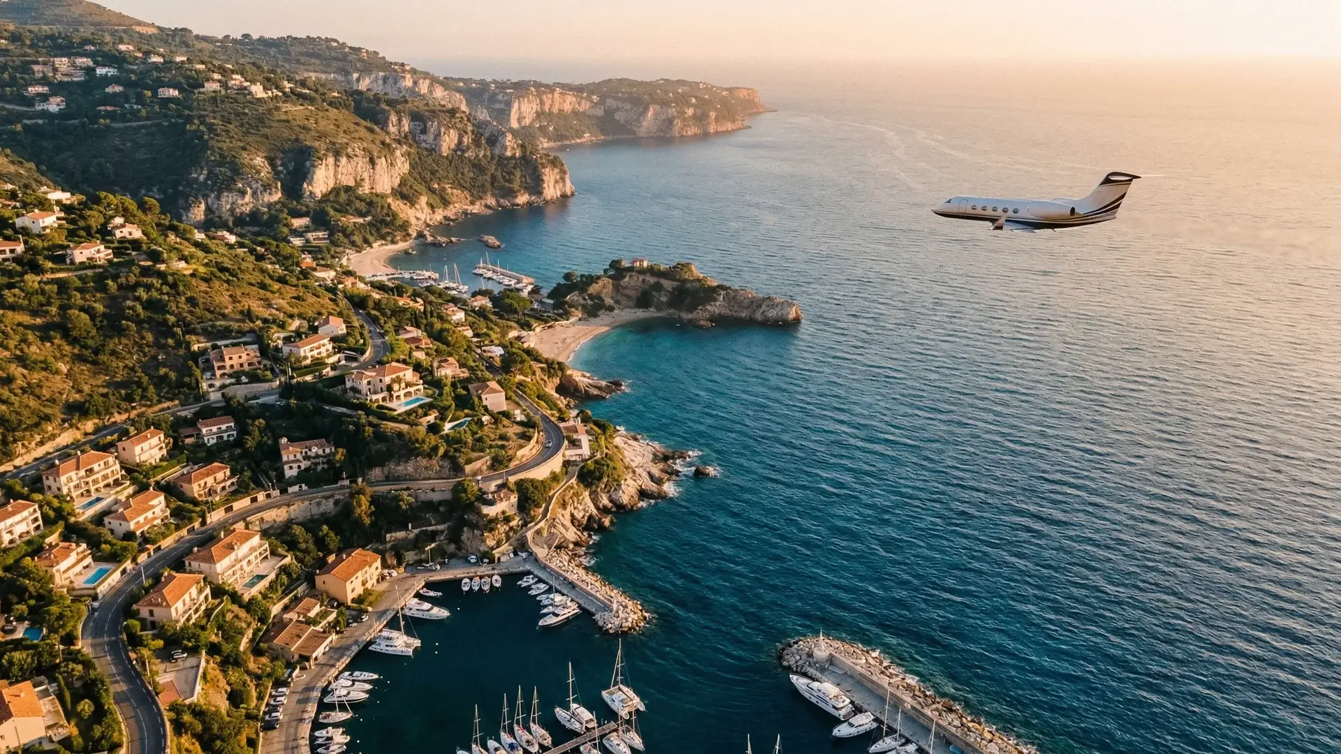 aerial photograph of the Southern European Mediterranean coastline seen from above