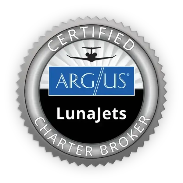 sello de LunaJets certificado por ARGUS como bróker de chárter