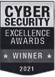 Badge for Cyber Security Excellence Awards Winner 2021 with stars on each side.