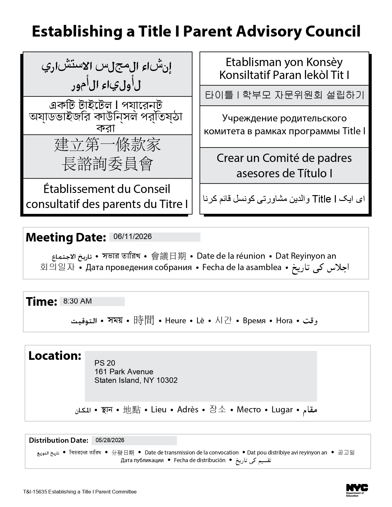 Citywide Council on English Language Learners flyer