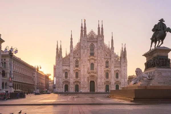 View of the Duomo di Milano and the Monumento a Vittorio Emanuele II in Milan