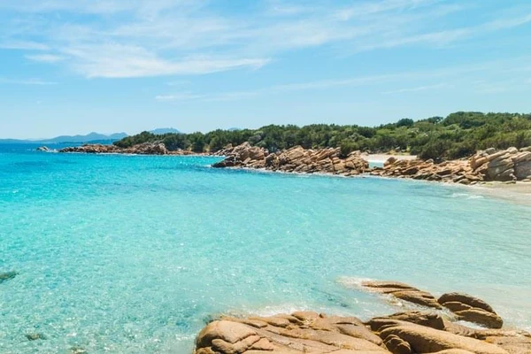 Costa Esmeralda in Olbia with a clear transparent turquoise water in a peaceful sunny summer day