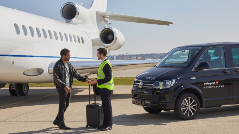 Swissport Executive Aviation ramp service illustrating ground handling operations for private jet clients.